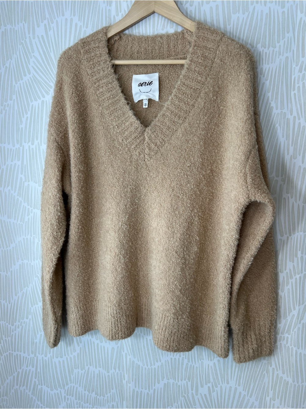 aerie Cozy V-Neck Sweater in Camel - Picture 5 of 13